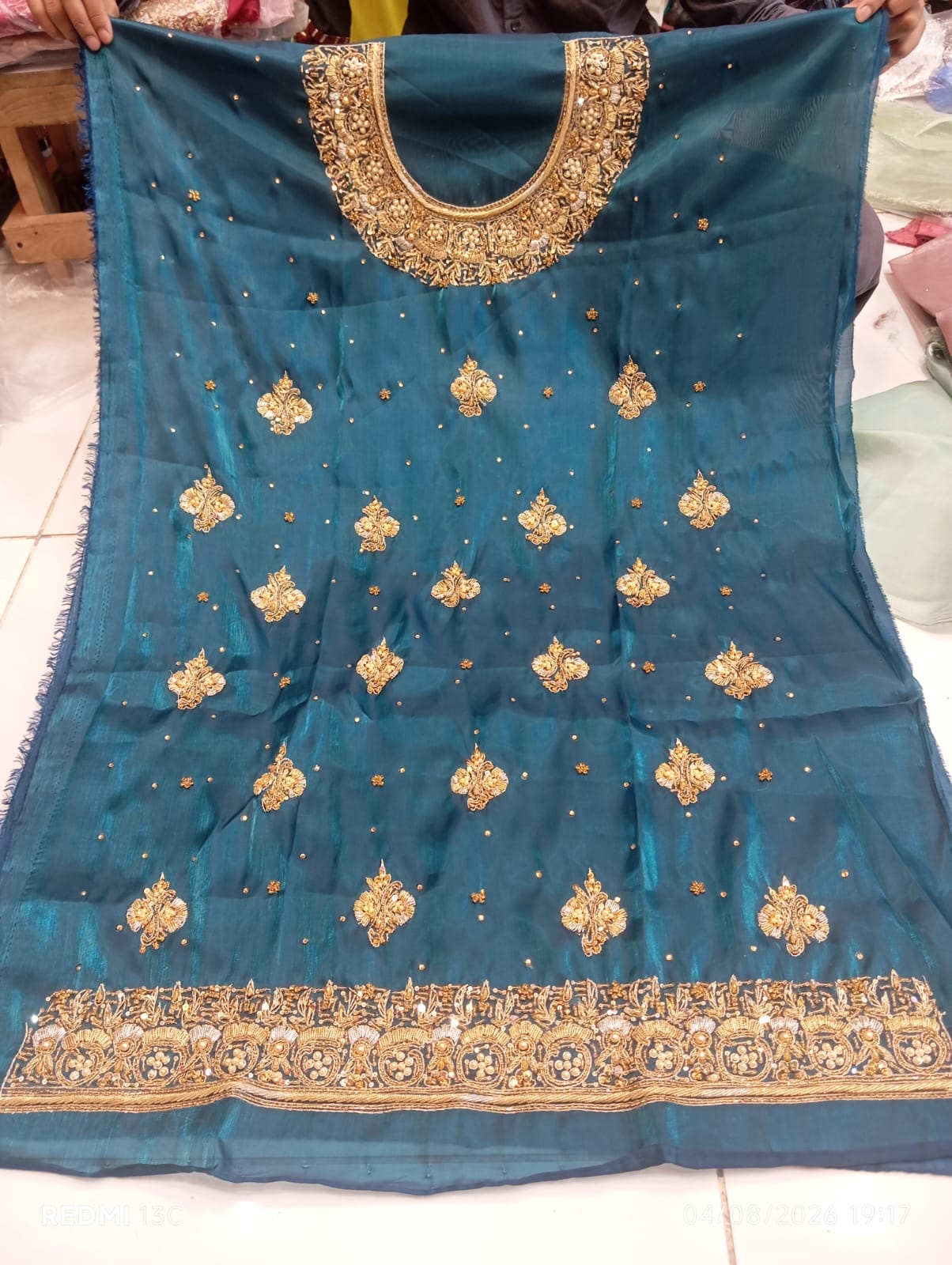 Pure Silk, Kora Dabka Work, Hand-embroidery, 3-Piece Suit