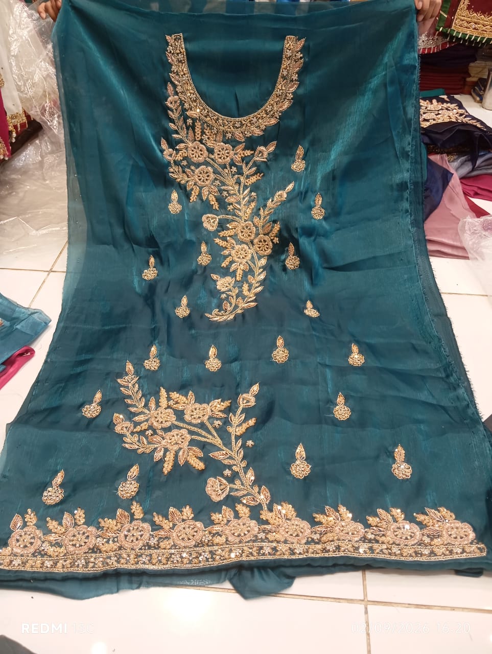 Pure Silk, Kora Dabka Work, Hand-embroidery, 3-Piece Suit