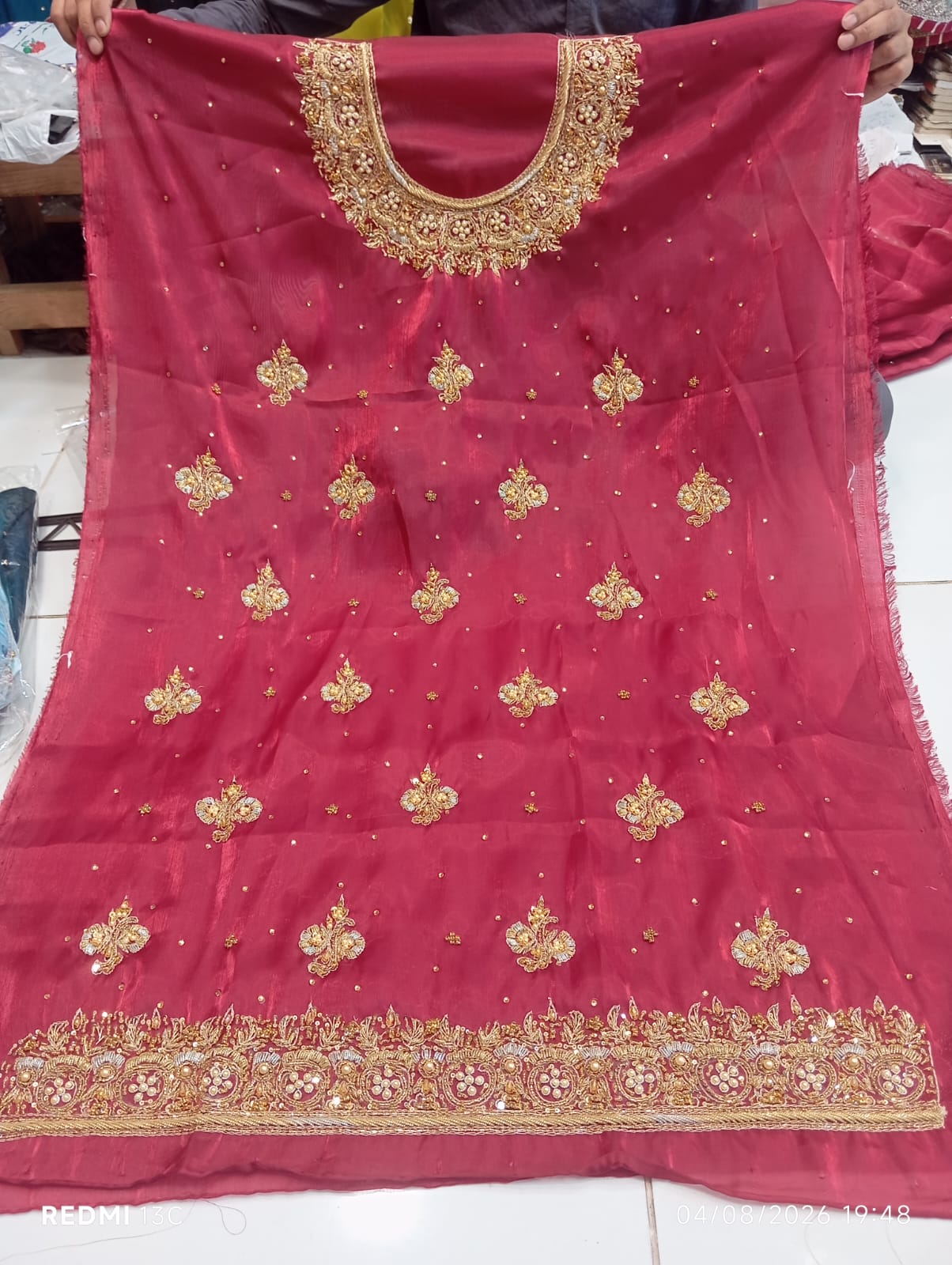 Pure Silk, Kora Dabka Work, Hand-embroidery, 3-Piece Suit