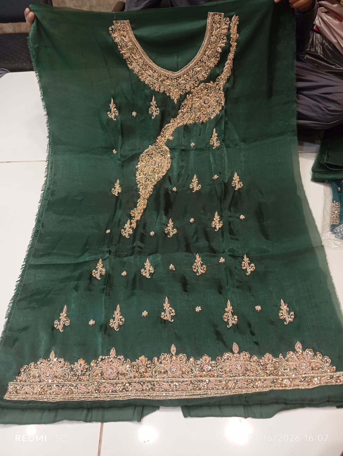 Pure Silk, Kora Dabka Work, Hand-embroidery, 3-Piece Suit