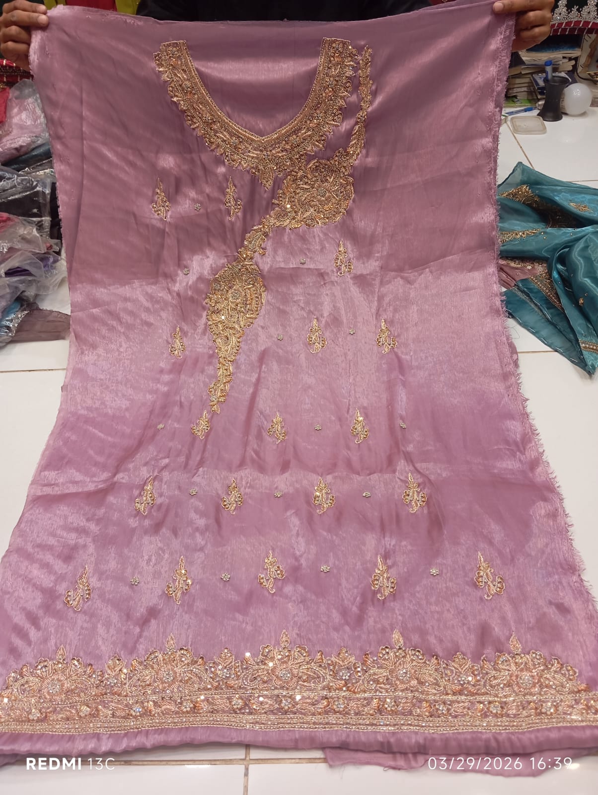 Pure Silk, Kora Dabka Work, Hand-embroidery, 3-Piece Suit