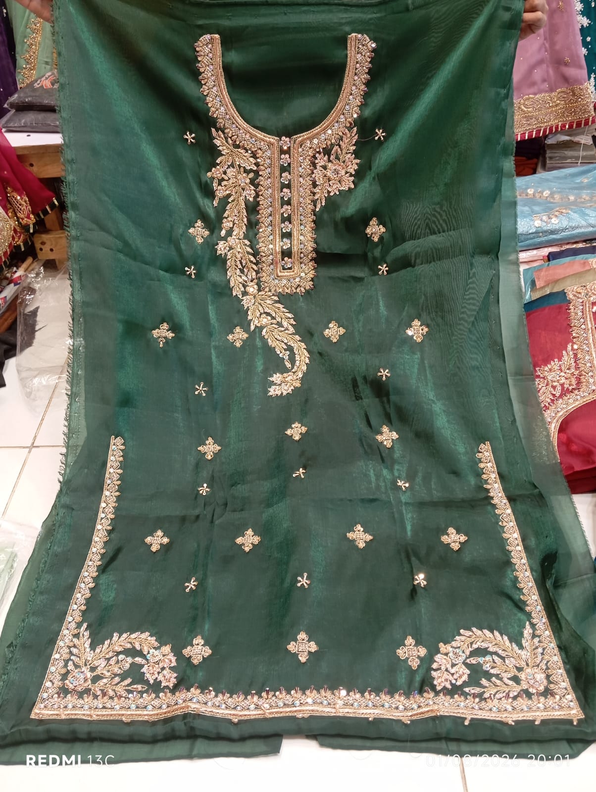 Pure Silk, Kora Dabka Work, Hand-embroidery, 3-Piece Suit