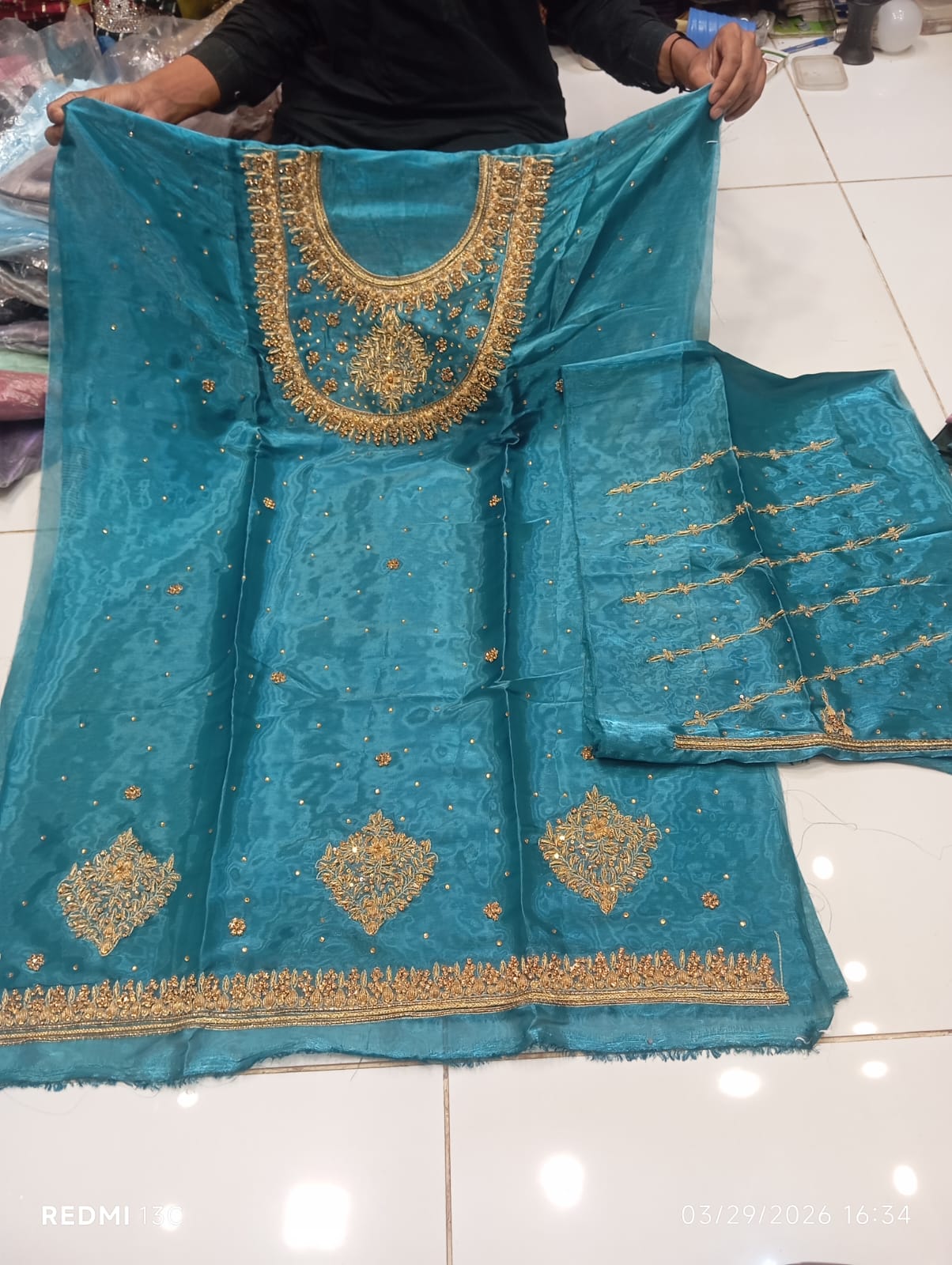 Pure Silk, Kora Dabka Work, Hand-embroidery, 3-Piece Suit