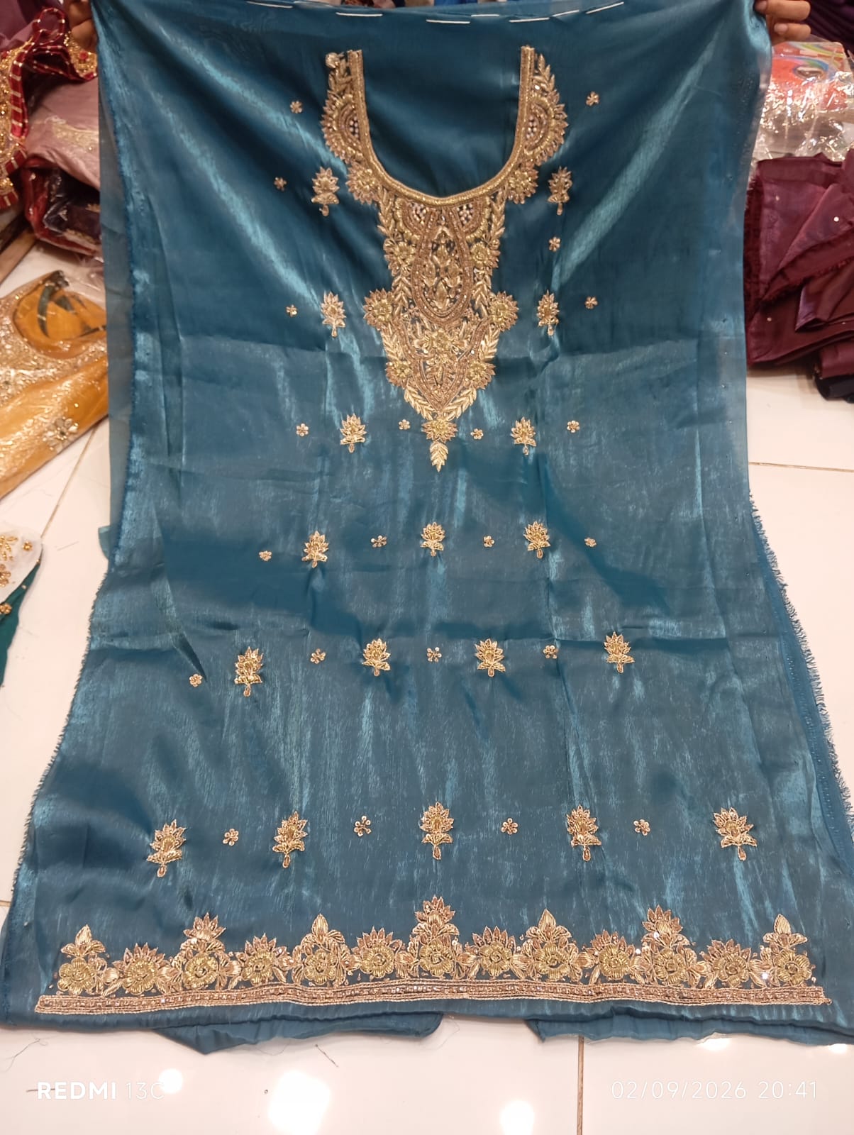 Pure Silk, Kora Dabka Work, Hand-embroidery, 3-Piece Suit
