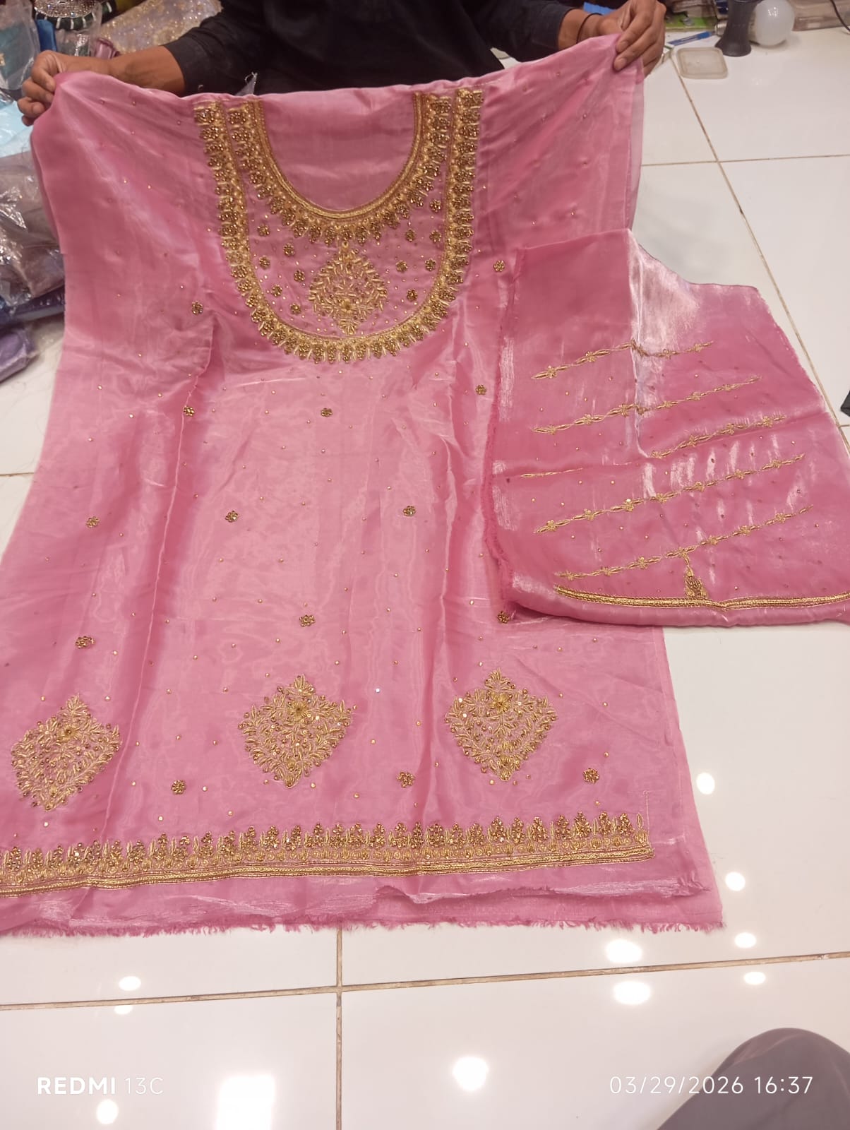 Pure Silk, Kora Dabka Work, Hand-embroidery, 3-Piece Suit