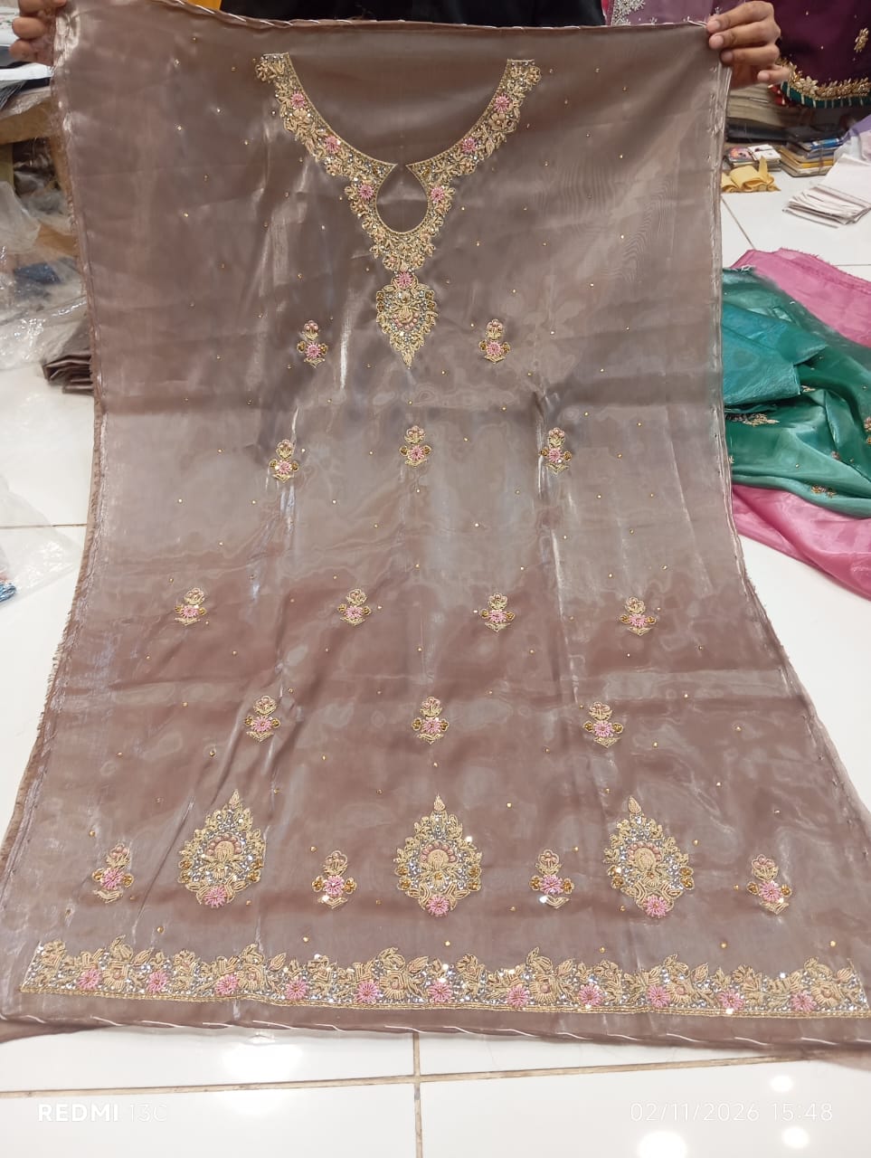 Pure Silk, Kora Dabka Work, Hand-embroidery, 3-Piece Suit