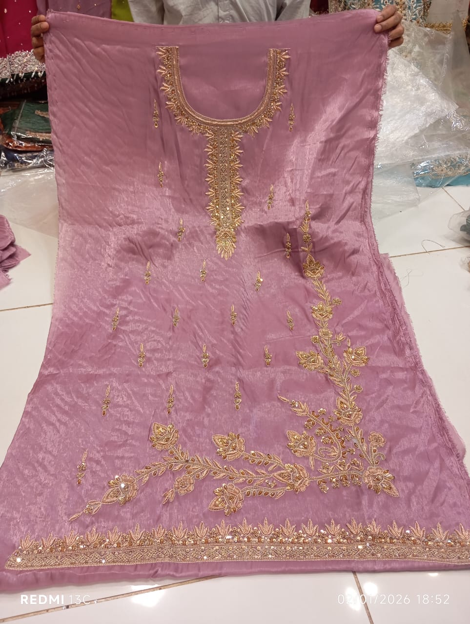 Pure Silk, Kora Dabka Work, Hand-embroidery, 3-Piece Suit