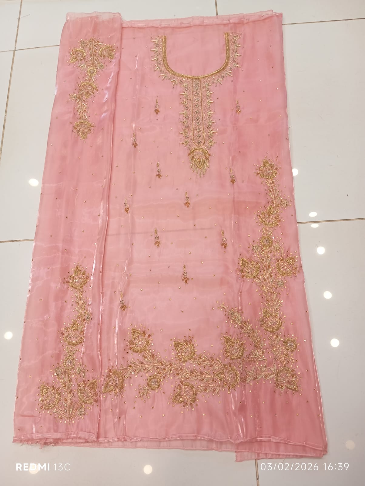 Pure Silk, Kora Dabka Work, Hand-embroidery, 3-Piece Suit