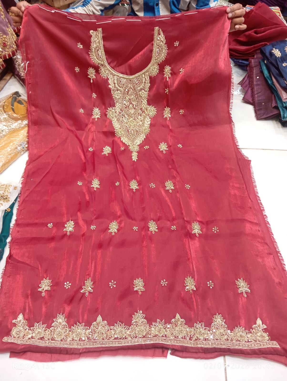 Pure Silk, Kora Dabka Work, Hand-embroidery, 3-Piece Suit