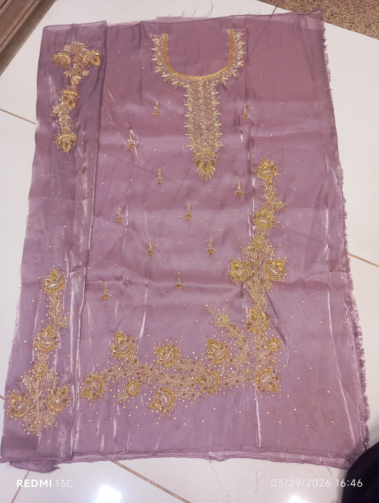 Pure Silk, Kora Dabka Work, Hand-embroidery, 3-Piece Suit