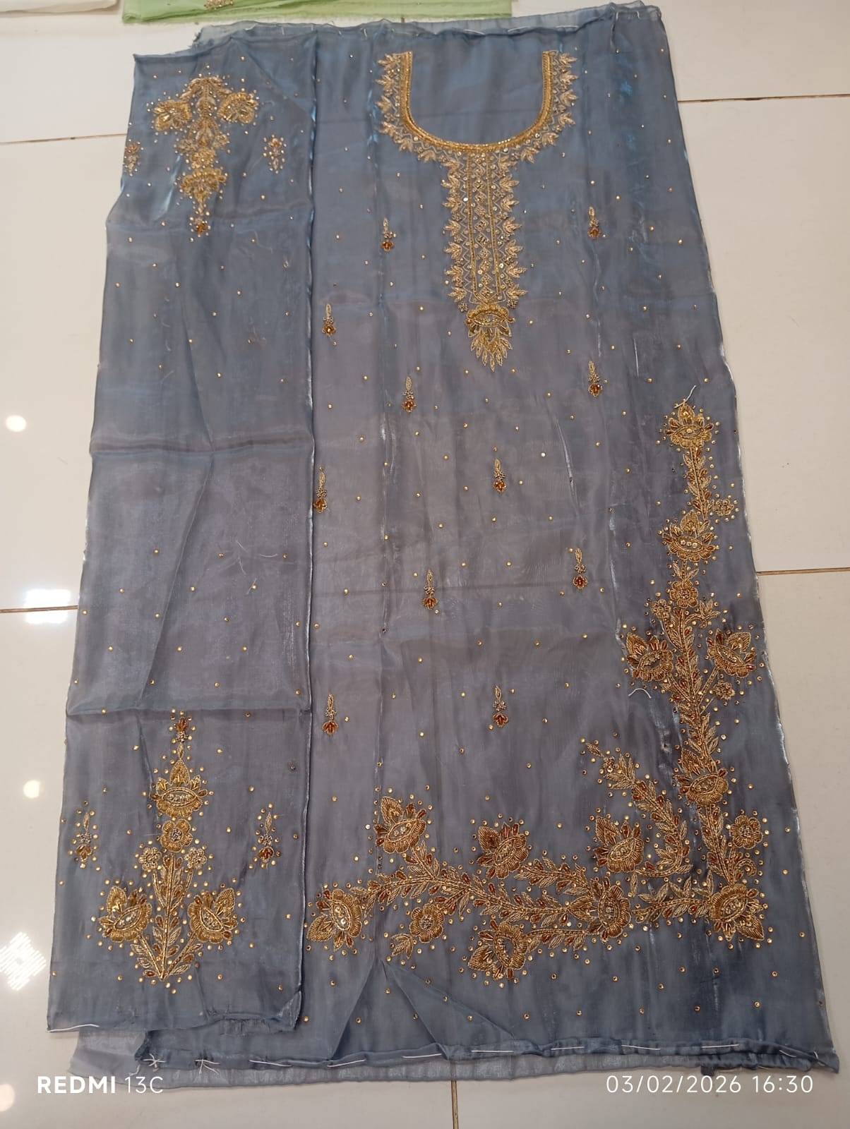 Pure Silk, Kora Dabka Work, Hand-embroidery, 3-Piece Suit
