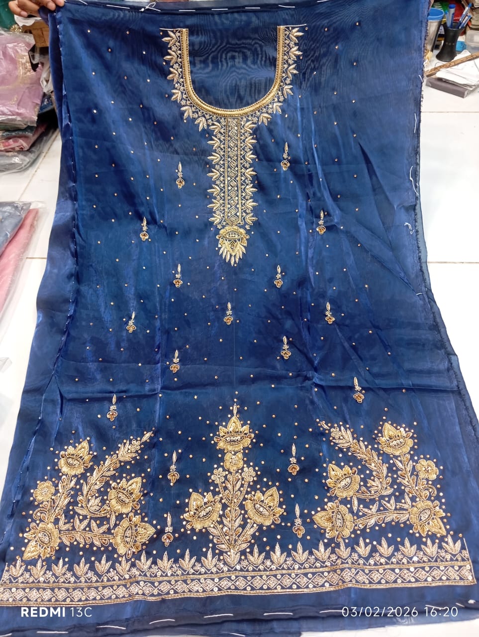 Pure Silk, Kora Dabka Work, Hand-embroidery, 3-Piece Suit