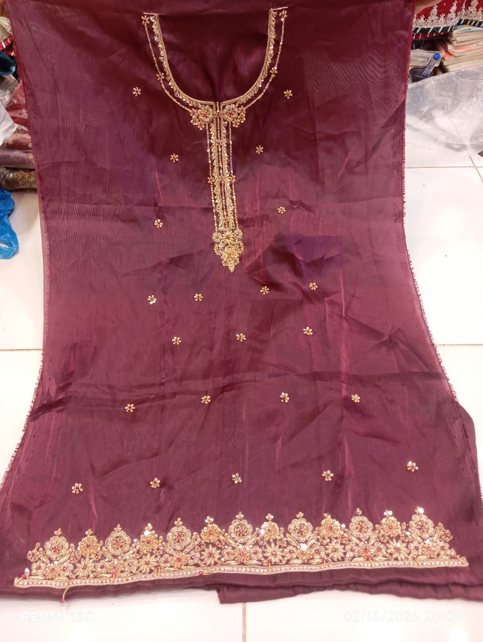 Pure Silk, Kora Dabka Work, Hand-embroidery, 3-Piece Suit
