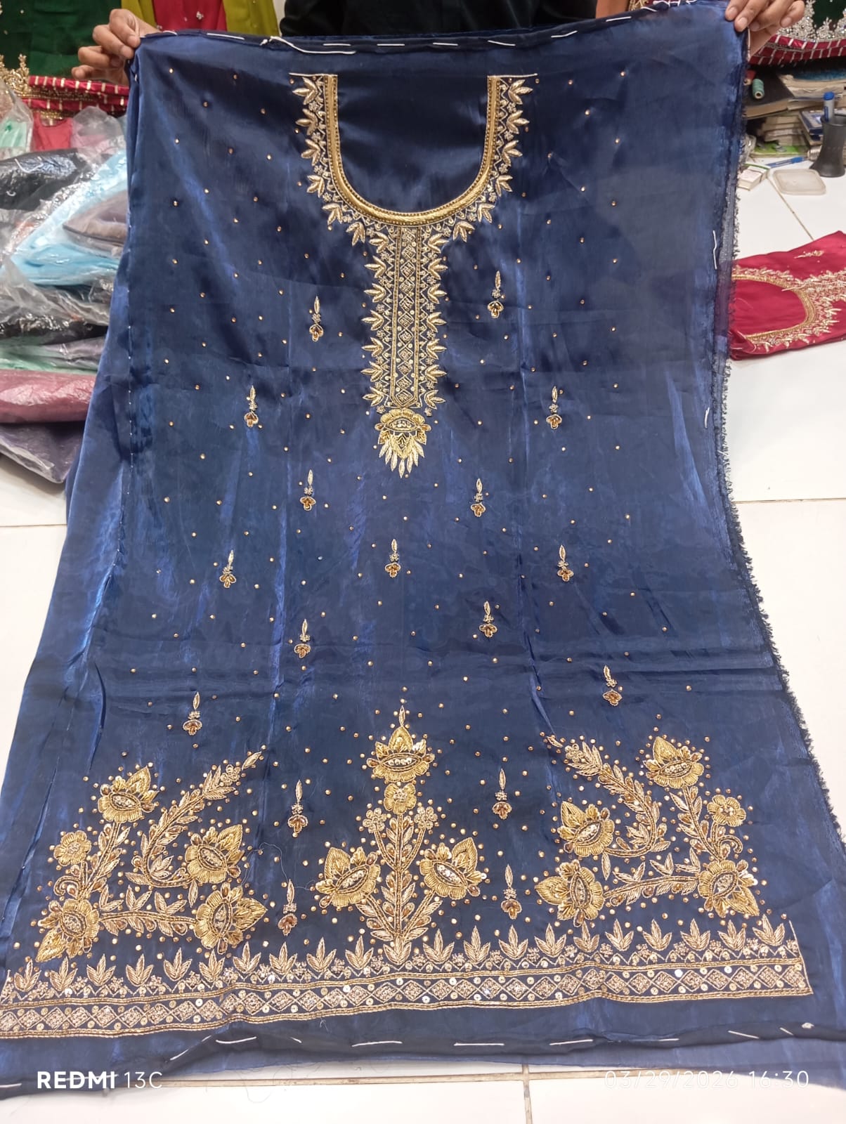 Pure Silk, Kora Dabka Work, Hand-embroidery, 3-Piece Suit