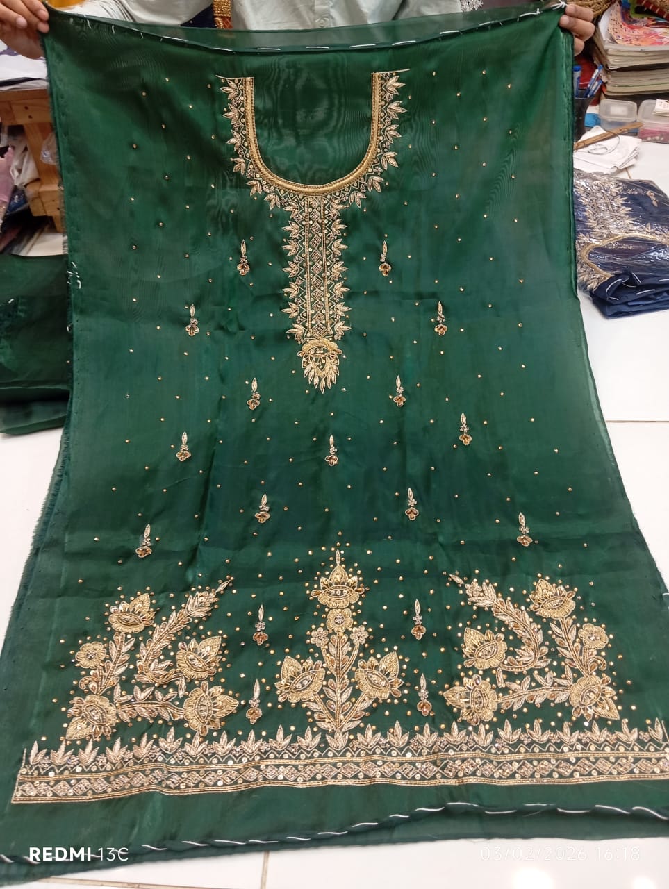 Pure Silk, Kora Dabka Work, Hand-embroidery, 3-Piece Suit