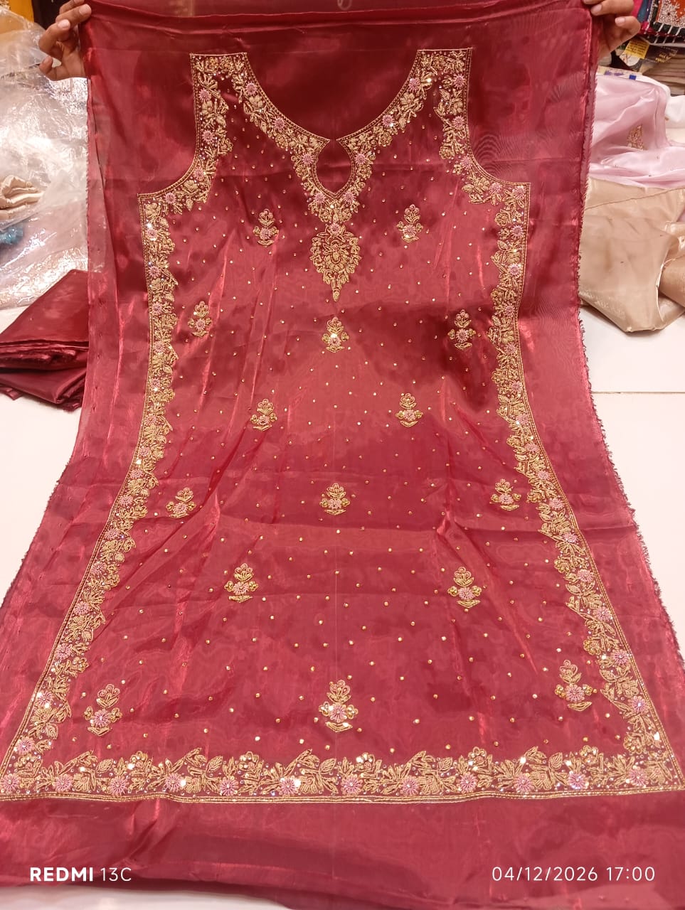 Pure Silk, Kora Dabka Work, Hand-embroidery, 3-Piece Suit