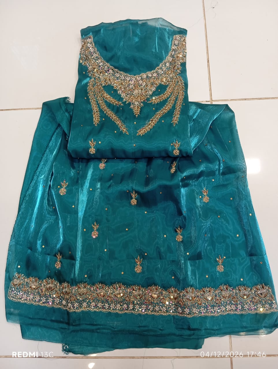 Pure Silk, Kora Dabka Work, Hand-embroidery, 3-Piece Suit