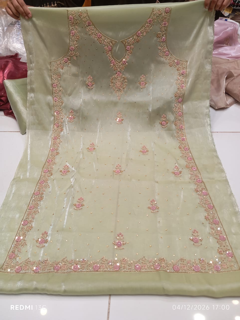 Pure Silk, Kora Dabka Work, Hand-embroidery, 3-Piece Suit