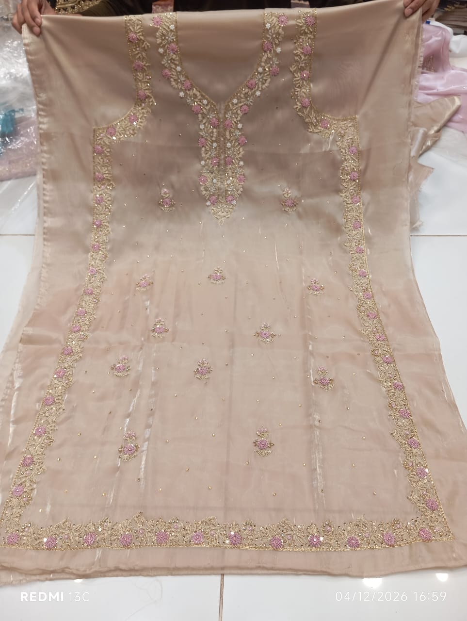Pure Silk, Kora Dabka Work, Hand-embroidery, 3-Piece Suit