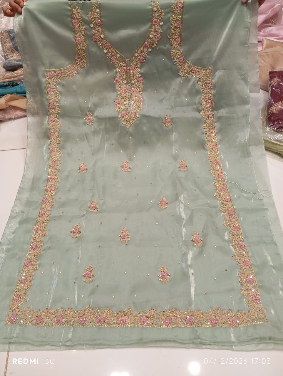 Pure Silk, Kora Dabka Work, Hand-embroidery, 3-Piece Suit