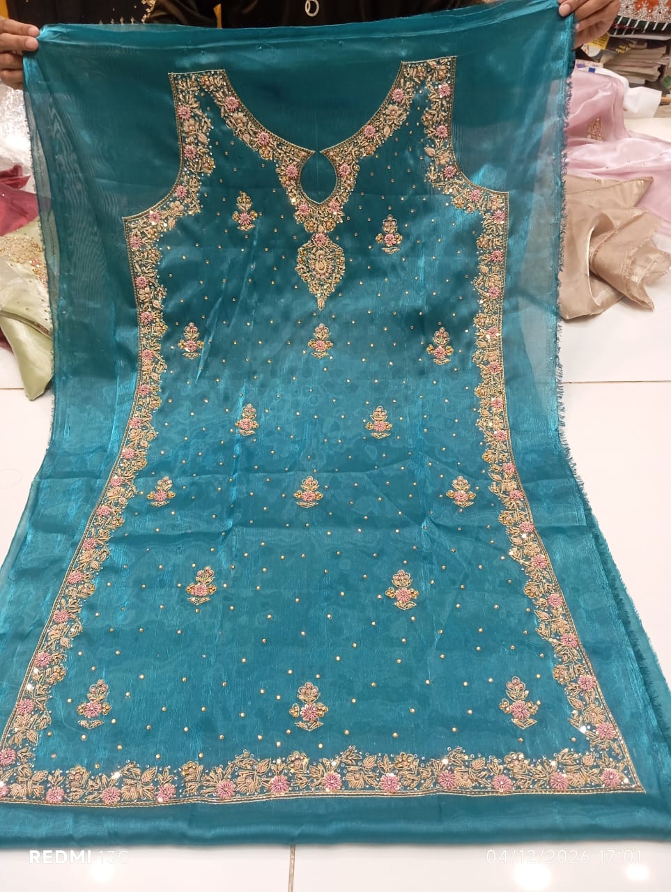 Pure Silk, Kora Dabka Work, Hand-embroidery, 3-Piece Suit