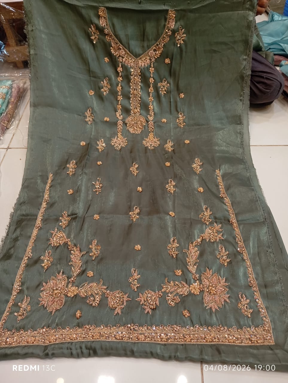 Pure Silk, Kora Dabka Work, Hand-embroidery, 3-Piece Suit