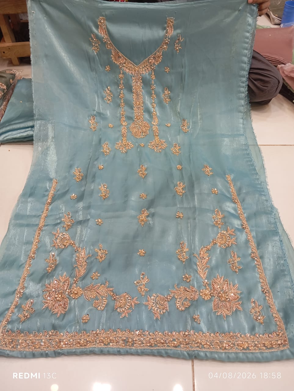 Pure Silk, Kora Dabka Work, Hand-embroidery, 3-Piece Suit