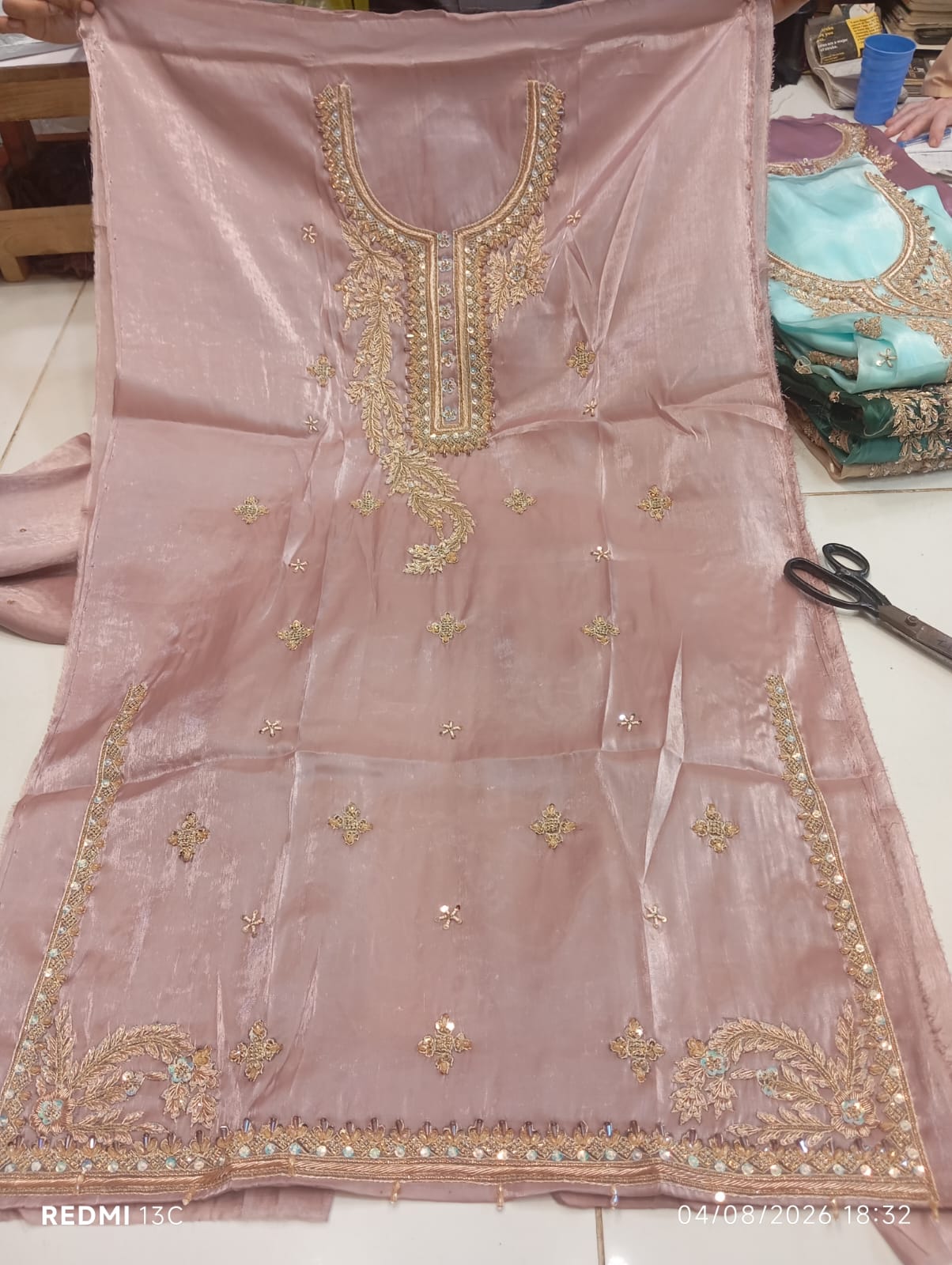 Pure Silk, Kora Dabka Work, Hand-embroidery, 3-Piece Suit