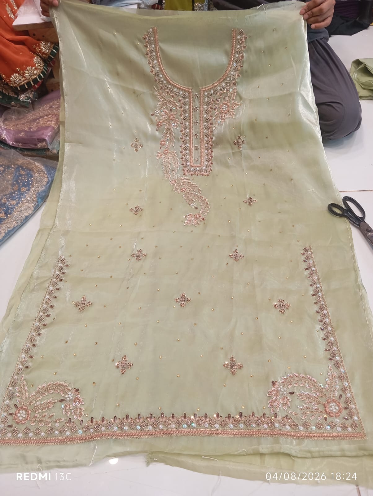 Pure Silk, Kora Dabka Work, Hand-embroidery, 3-Piece Suit