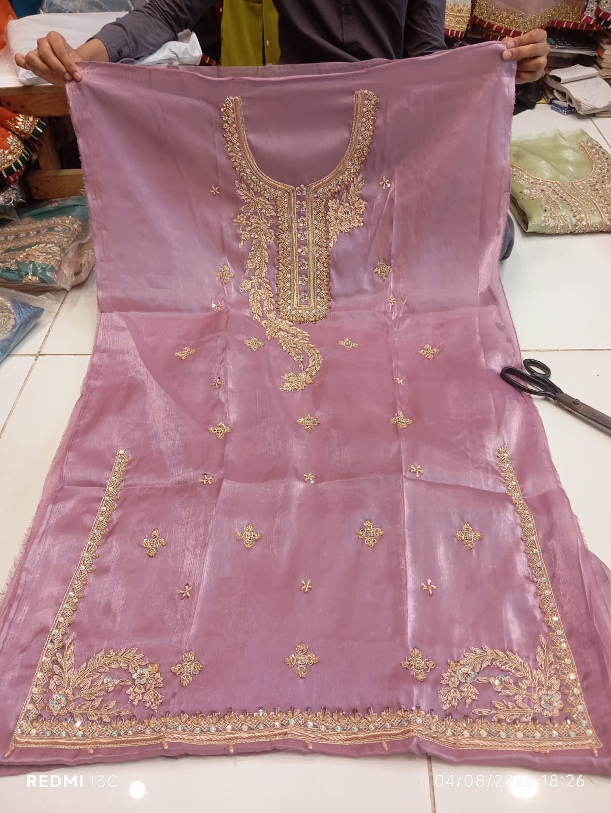 Pure Silk, Kora Dabka Work, Hand-embroidery, 3-Piece Suit