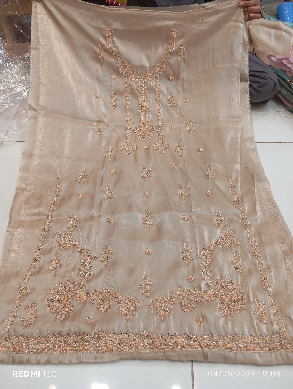 Pure Silk, Kora Dabka Work, Hand-embroidery, 3-Piece Suit