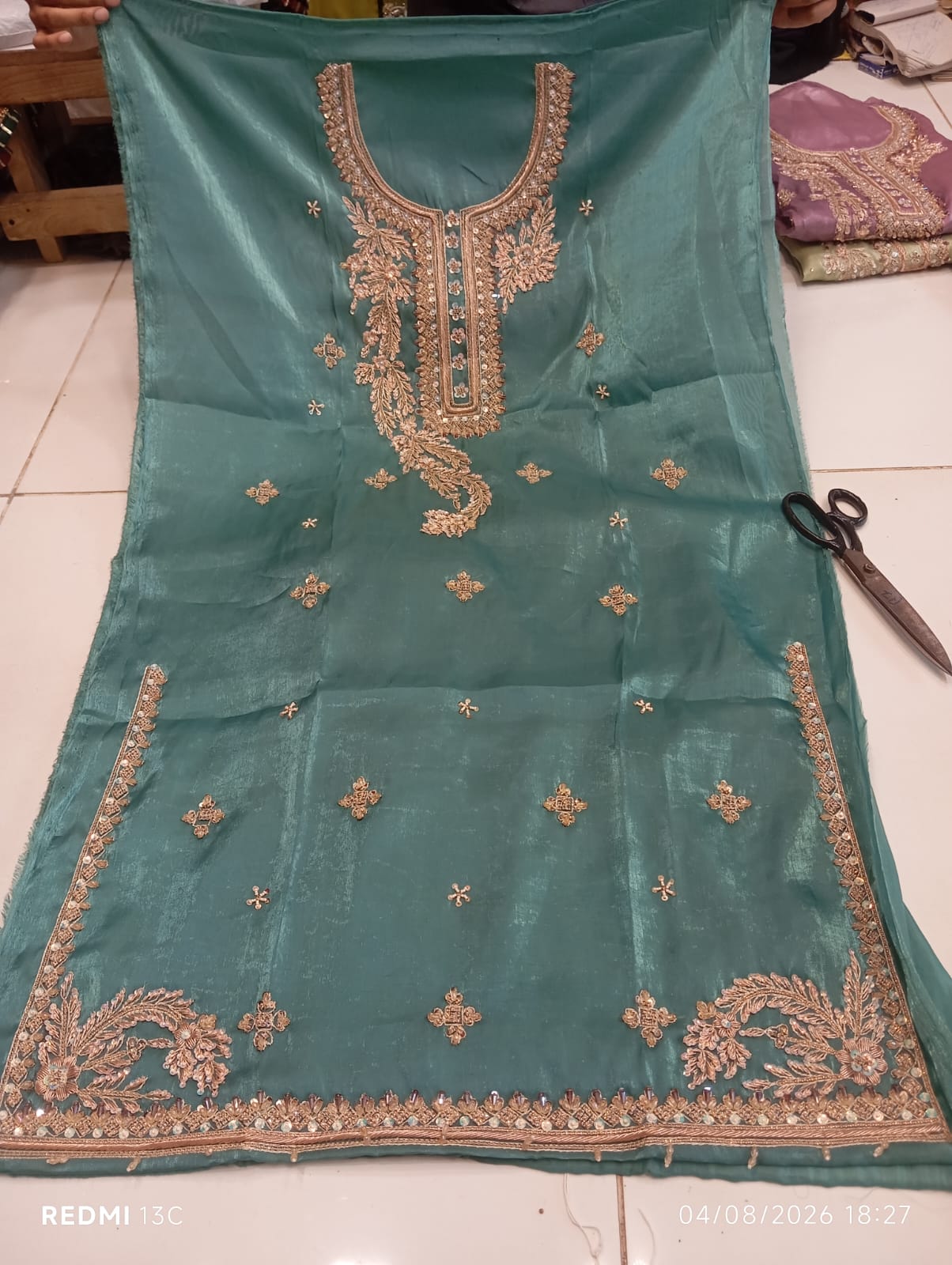 Pure Silk, Kora Dabka Work, Hand-embroidery, 3-Piece Suit