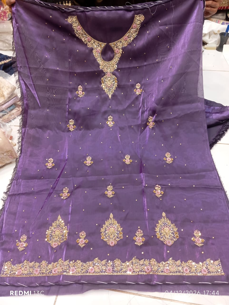 Pure Silk, Kora Dabka Work, Hand-embroidery, 3-Piece Suit